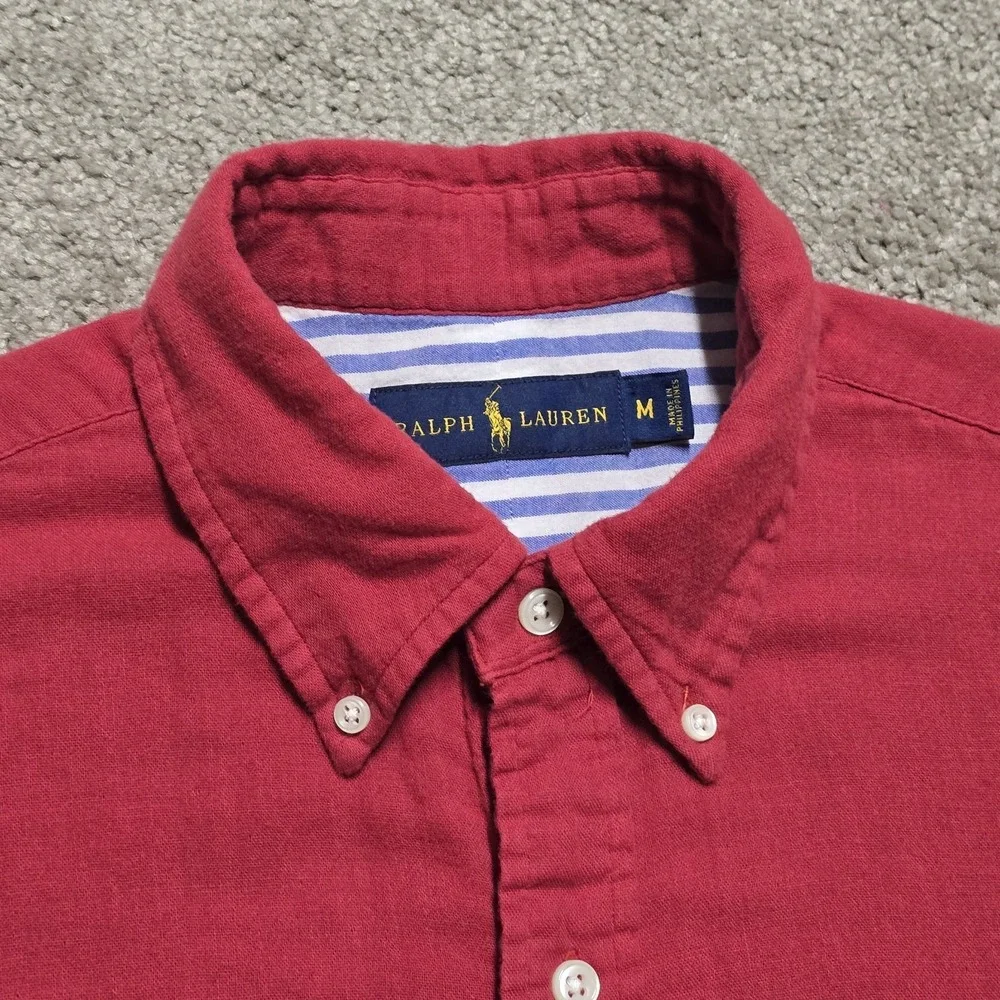 Polo Ralph Lauren Slub Cotton Flannel Shirt Mens M Red Button Down Pony EUC